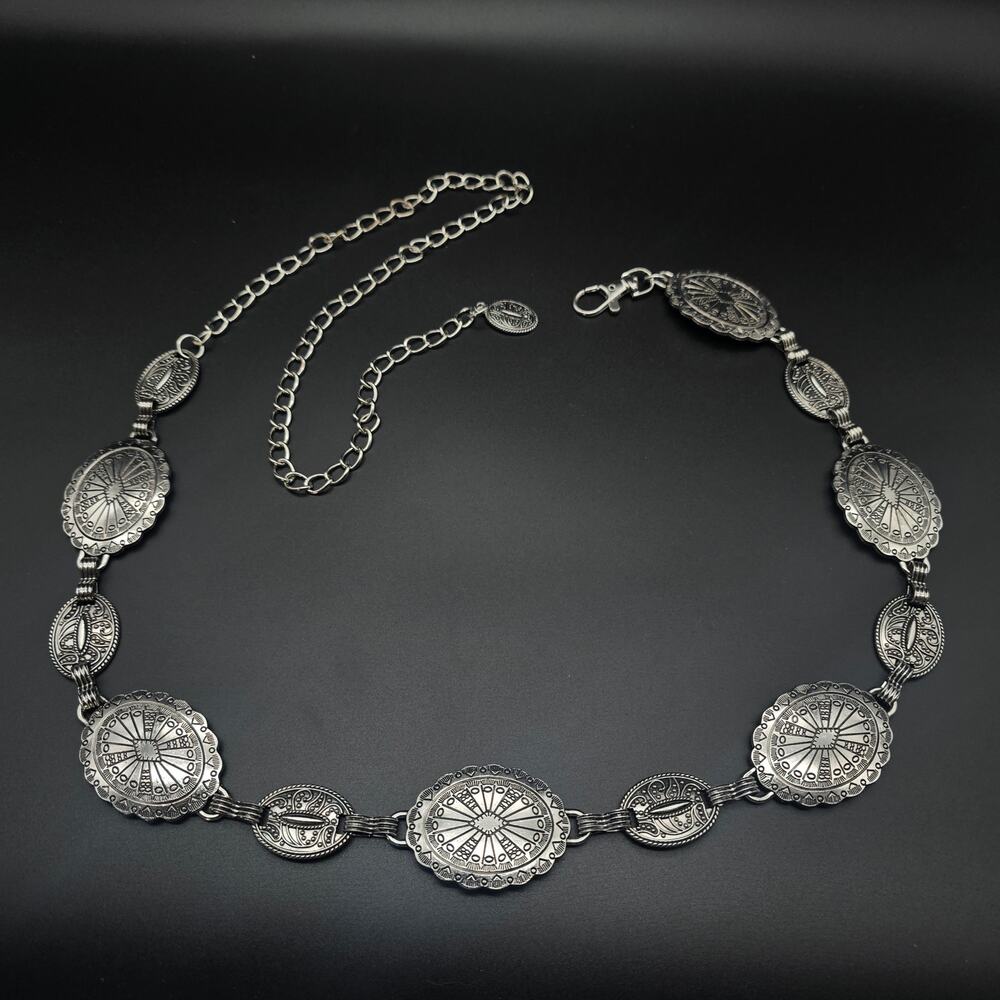Silver Tone Concho Belt Chain Southwest Boho Women's Accessory